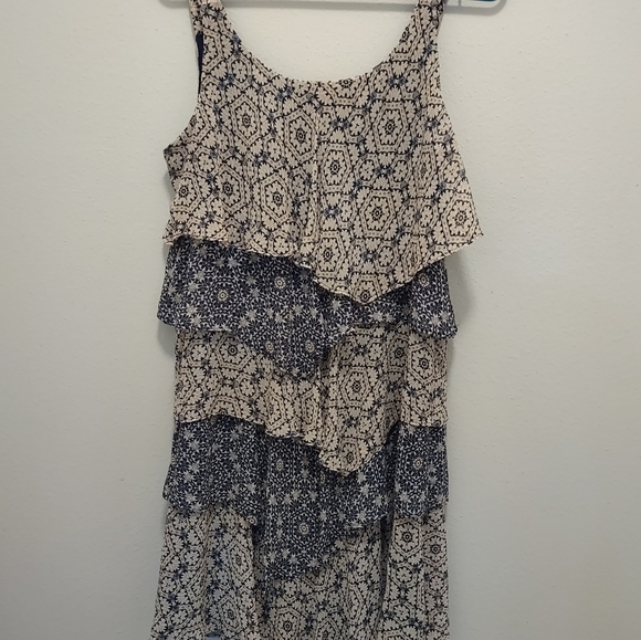 Bethany Size 10 Dress Geometric Layered Sleeveless Shift Navy Blue Tan Dress - Picture 9 of 11